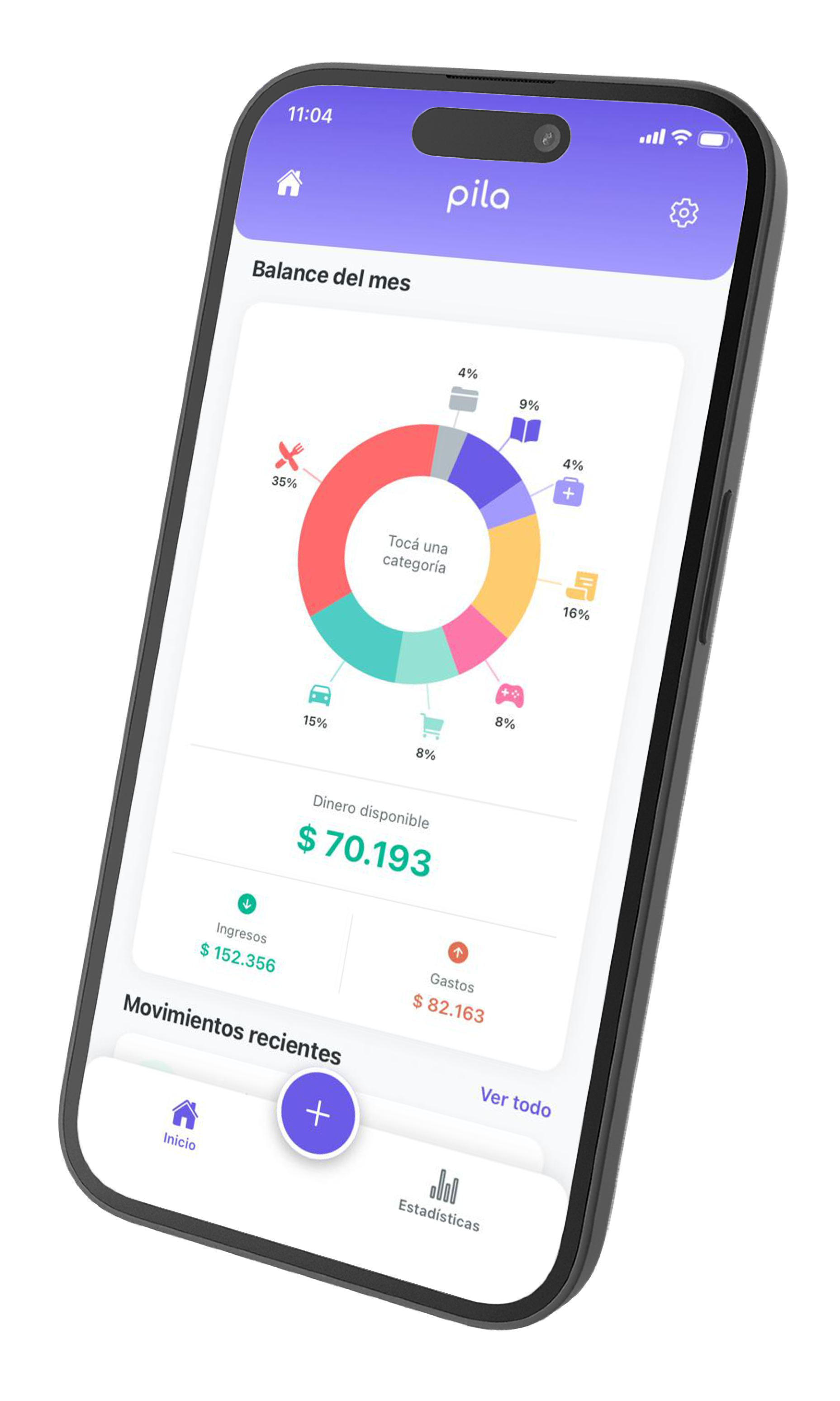 Captura del tablero de finanzas de Pila